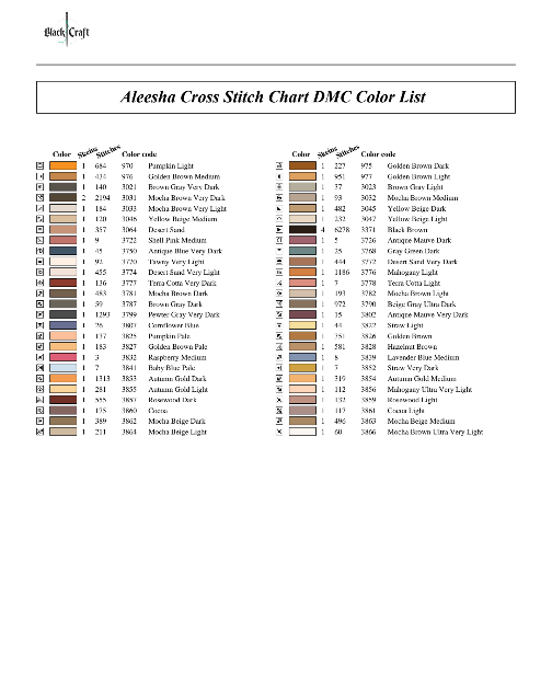 Aleesha Cross Stitch Chart (DMC)