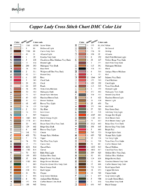 Copper Lady Cross Stitch Chart