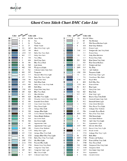 Ghost Cross Stitch Chart (DMC)