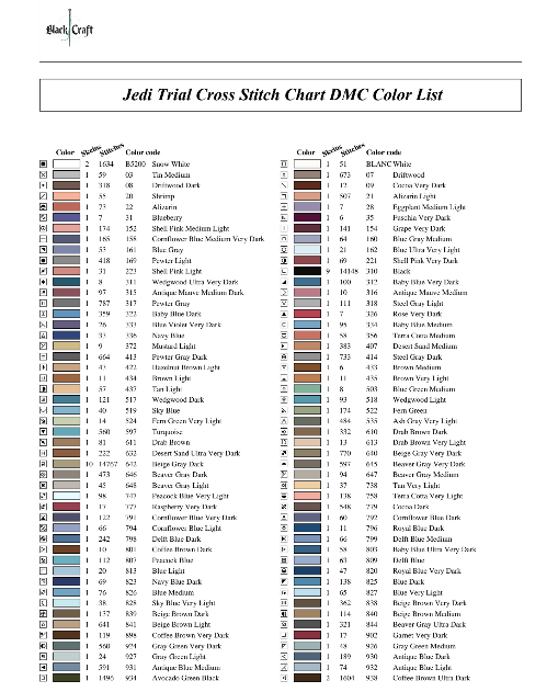 Jedi Trial Cross Stitch Chart (DMC)