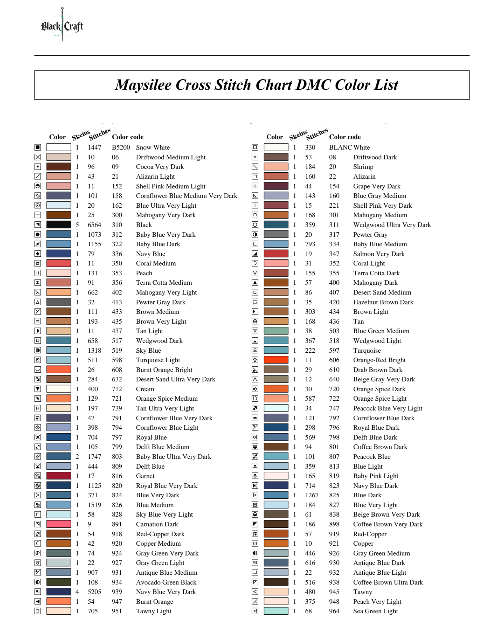 Maysilee Cross Stitch Chart (DMC)