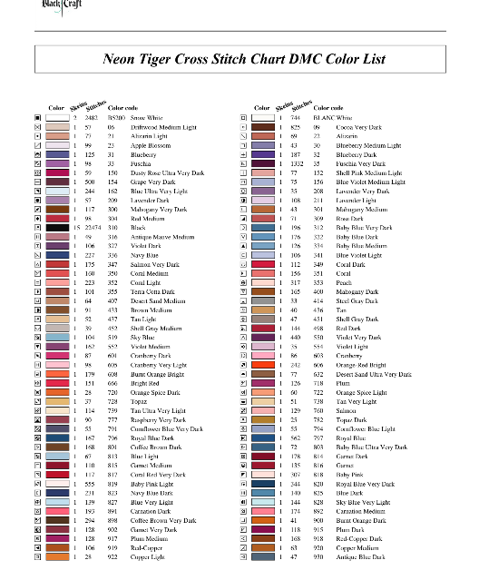 Neon Tiger Cross Stitch Chart (DMC)