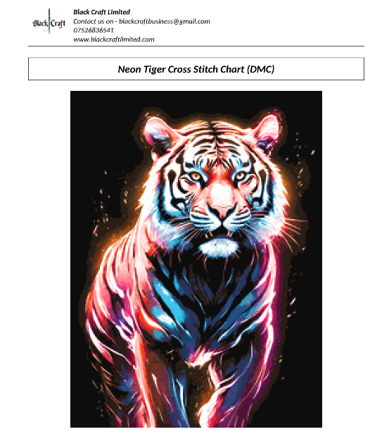 Neon Tiger Cross Stitch Chart (DMC)