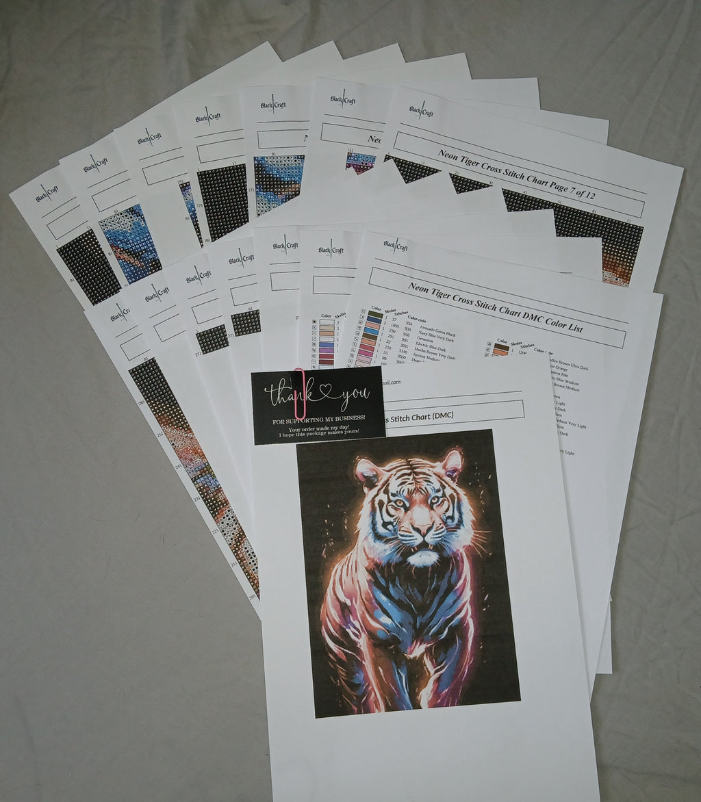 Neon Tiger Cross Stitch Chart (DMC)
