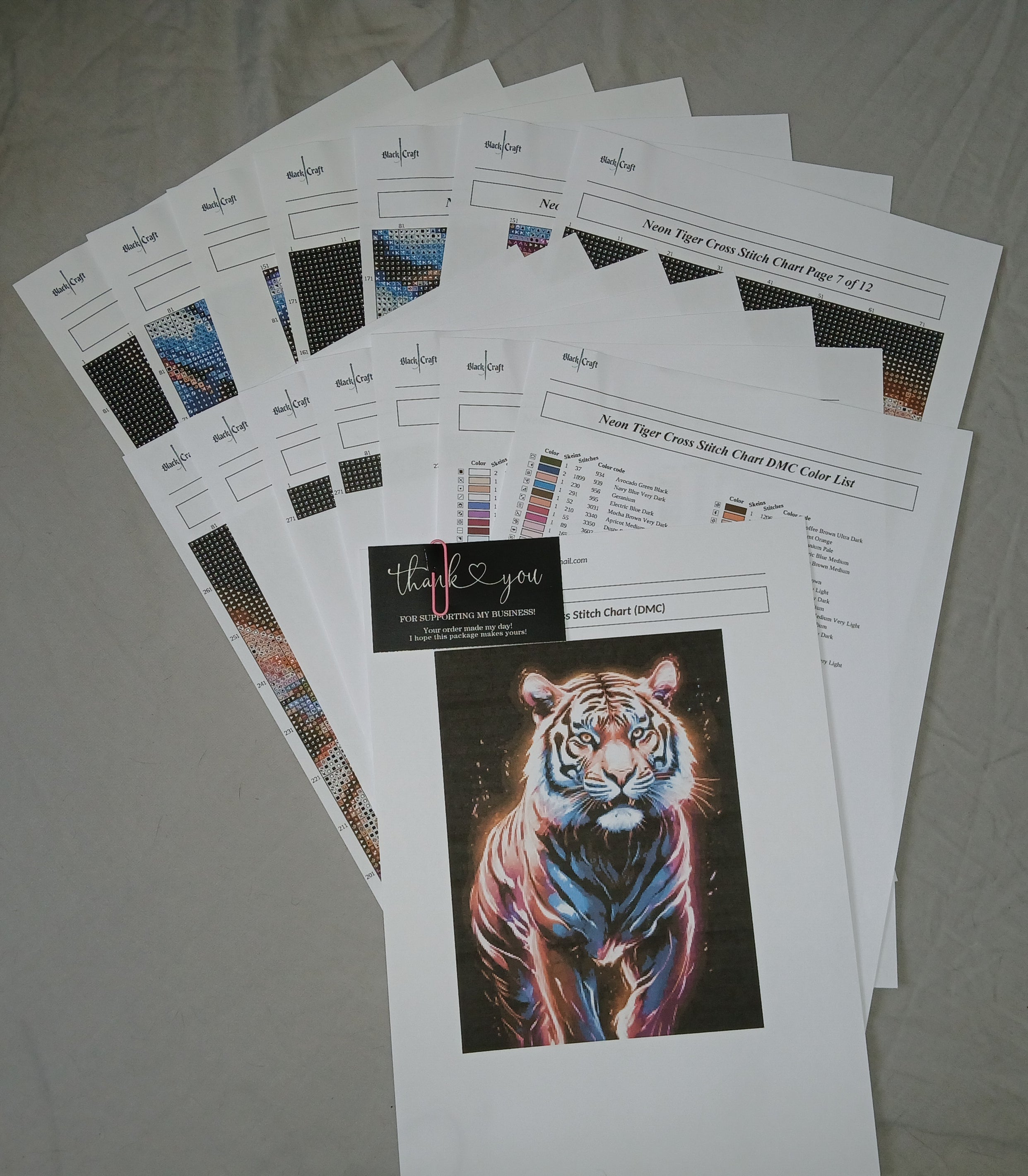 Neon Tiger Cross Stitch Chart (DMC)