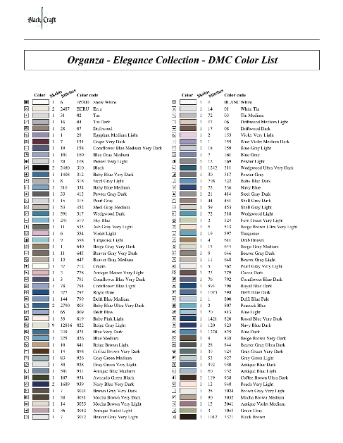 Organza Cross Stitch Chart