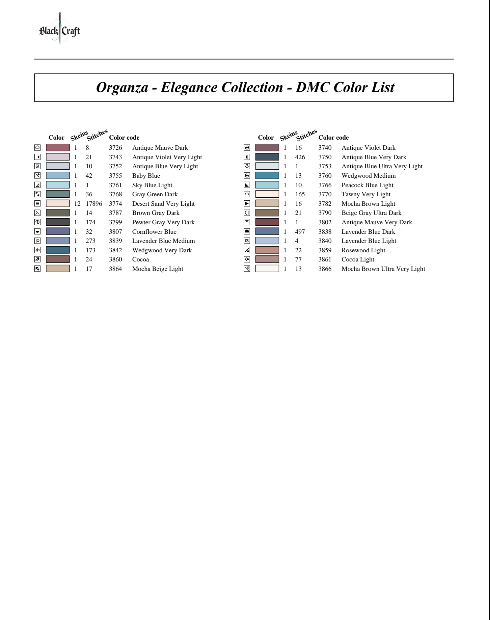 Organza Cross Stitch Chart