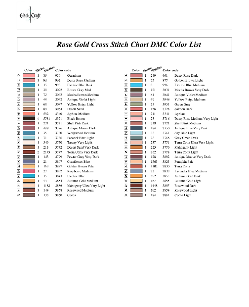 Rose Gold Cross Stitch Chart Pattern