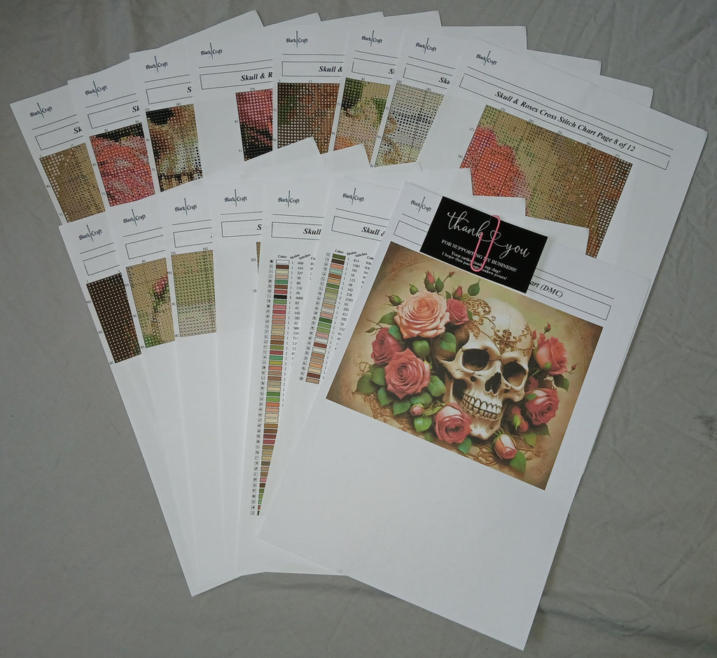 Skull & Roses Cross Stitch Chart (DMC)