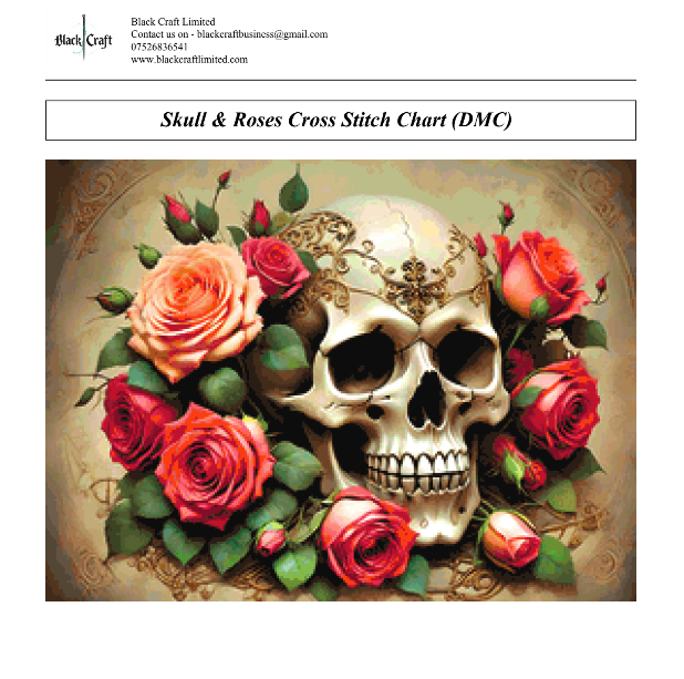 Skull & Roses Cross Stitch Chart (DMC)