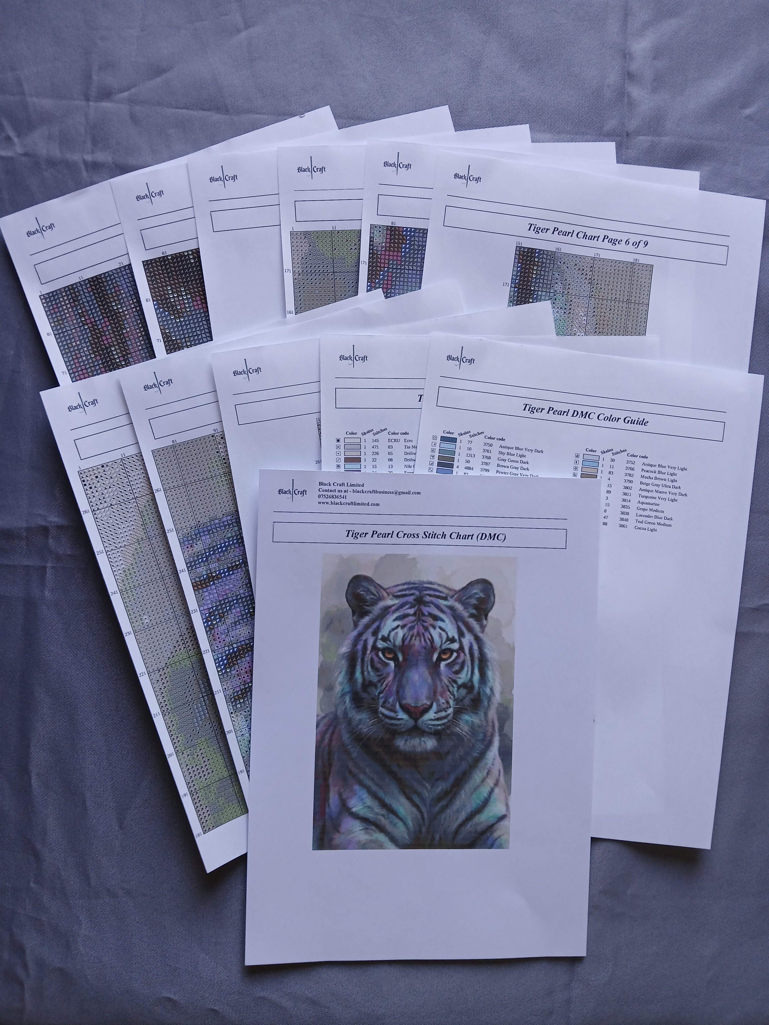 Tiger Pearl Cross Stitch Chart Pattern